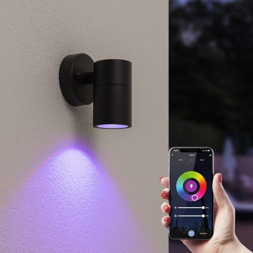 HOFTRONIC - Mason - Smart Home Wandleuchte Schwarz - GU10 WiFi + Bluetooth - Farbig RGBWW - IP44 Wasserdicht für außen, innen und bad - Wandlampe Downlight von HOFTRONIC
