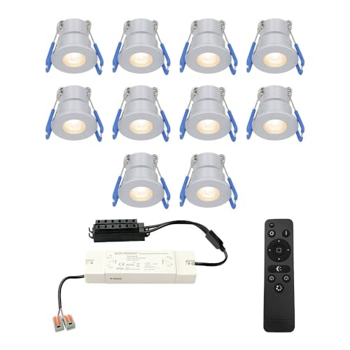 HOFTRONIC - Milano - 10er LED-Einbaustrahler 12 Volt - Beleuchtung Terrassenüberdachung - Dimmbar - Komplettset mit Fernbedienung - 3W - Plug & Play - 2700K 200lm - IP65 wasserdicht - Edelstahl von HOFTRONIC