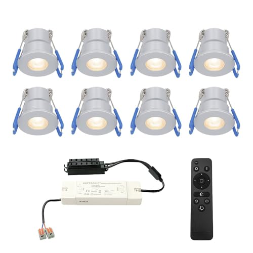 HOFTRONIC - Milano - 8er LED-Einbaustrahler 12 Volt - Beleuchtung Terrassenüberdachung - Dimmbar - Komplettset mit Fernbedienung - 3W - Plug & Play - 2700K 200lm - IP65 wasserdicht - Edelstahl von HOFTRONIC