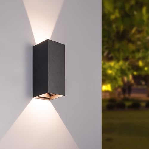 HOFTRONIC - Miles S LED Wandleuchte Außen Modern - Außenleuchte Up Down Schwarz (RAL9004) - 10W 820lm - IP65 Wasserdicht - 0-90° Einstellbarer Abstrahlwinkel - 3000K Warmweiß - 170x83x100mm von HOFTRONIC