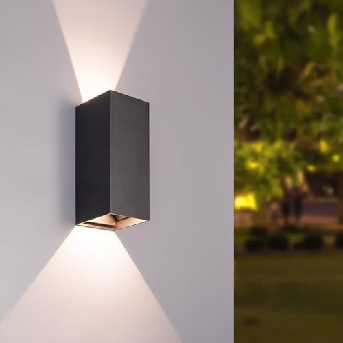 HOFTRONIC - Miles S LED Wandleuchte Außen Modern Dimmbar - Außenleuchte Up Down Schwarz (RAL9004) - 10W 820lm - IP65 Wasserdicht - 0-90° Einstellbarer Abstrahlwinkel - 3000K Warmweiß - 170x83x100mm von HOFTRONIC