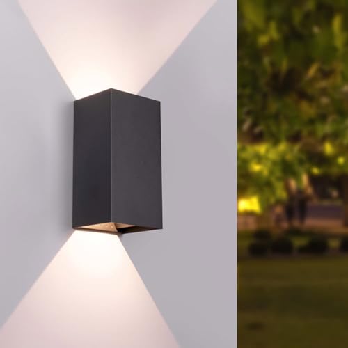 HOFTRONIC - Miles XL LED Wandlampe Dimmbar - 20 Watt 2000 Lumen Super Hell - H 23 cm - B 12 cm - 3000K Warmweiß - IP65 Wasserdicht - Schwarz - Up & Down Lampe - LED Außenleuchte von HOFTRONIC