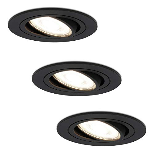HOFTRONIC - Miro - 3er LED Einbaustrahler GU10 - Rund Schwenkbar Dimmbar - 4 Watt 345lm - 4000K Neutralweiß - Schwarz - Deckenstrahler für Küche, Wohnzimmer, Schlafzimmer von HOFTRONIC