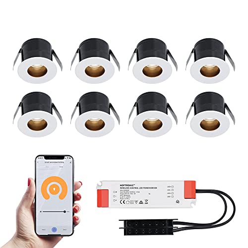 HOFTRONIC Olivia - 8er Mini LED Einbaustrahler 12v Weiß - Smart Home - WiFi + Bluetooth - IP44 Wasserdicht Dimmbar - 2700K Warmweiß - Google Home, Amazon Alexa & Siri - für Terrassendach & Bad von HOFTRONIC