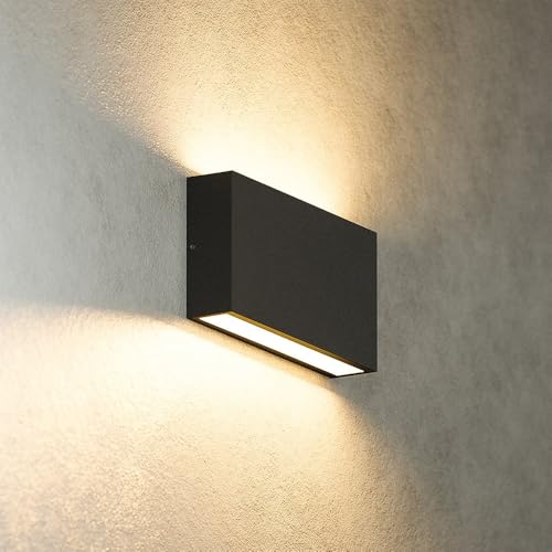 HOFTRONIC - Otis M - LED Wandleuchte Schwarz - Up und Down Modern - 10 Watt 630 Lumen - IP54 für innen, außen und bad - 2700K Warmweiß - Schwarz - Dimmbar - Außenleuchte - 175x90x33 mm von HOFTRONIC