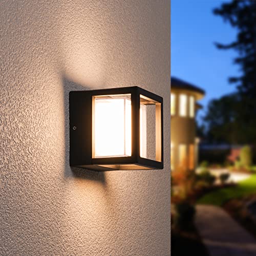 HOFTRONIC - Pia - LED Wandleuchte Schwarz - 3000K Warmweiß - IP54 Wasserdicht - 6W 460lm - Wandlampe für außen, innen und Badezimmer - Modern von HOFTRONIC