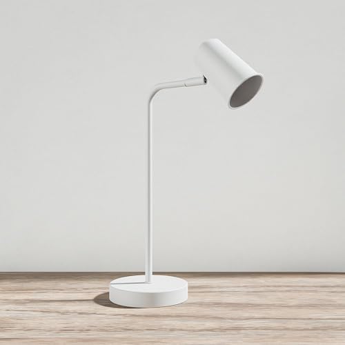 HOFTRONIC Riga LED Tischleuchte - 350° Schwenkbar und 90° Drehbar - 1,5e Meter Kabel mit Schnurdimmer GU10-Fassung max 35 Watt - Nachttischlampe Weiß - Dimmbar - Schreibtischleuchte von HOFTRONIC