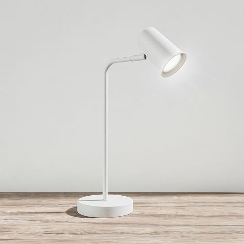 HOFTRONIC Riga LED Tischleuchte - 350° Schwenkbar und 90° Drehbar - 6000K Tageslichtweiß - 1,5e Meter Kabel mit Schnurdimmer - GU10 - Nachttischlampe Weiß - Dimmbar - Tageslichtlampe schreibtisch von HOFTRONIC