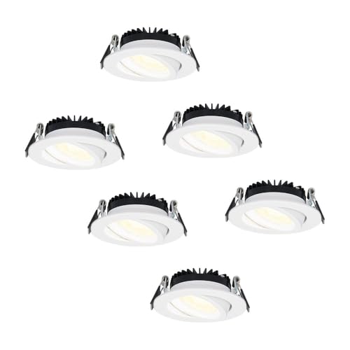 HOFTRONIC - Rome 6er LED Einbaustrahler 230V Ultra Flach Weiß (27mm Einbautiefe) Dimmbar und Schwenkbar IP44 Wasserdicht 2700K Extra Warmweiß 6x6W 6x500 Lm 40.000 Brennstunden von HOFTRONIC