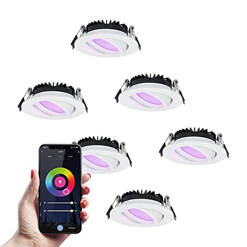 HOFTRONIC - Satz von 6 smart LED Einbaustrahler Rome - Weiß - 6 Watt - WLAN & Bluetooth - RGBWW - IP44 - Dimmbar - Kippbar - Ultra flach HOFTRONIC - Satz von 6 smart LED Einbaustrahler Rome - Weiß - 6 Watt - WLAN & Bluetooth - RGBWW - IP44 - Dimmbar - Kippbar - Ultra flach von HOFTRONIC