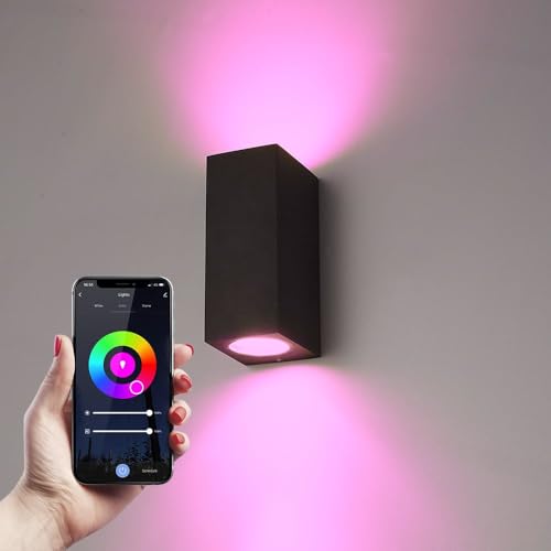 HOFTRONIC Selma - Smart Wandleuchte - Außenlampe WiFi + Bluetooth - Alexa, Google Home & Siri - Up & Down Light - RGBWW - Schwarz - Für innen & außen (Smart home Außenbeleuchtung) von HOFTRONIC