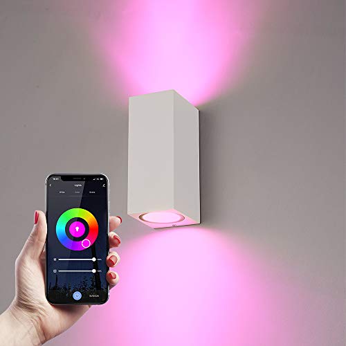 HOFTRONIC Selma - Smart Wandleuchte - Außenlampe WiFi + Bluetooth - Amazon Alexa, Google Home & Siri - Up & Down Light - RGBWW - Weiß - Für innen & außen (Smart home Außenbeleuchtung) von HOFTRONIC