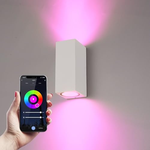 HOFTRONIC Selma - Smart Wandleuchte - Außenlampe WiFi + Bluetooth - Alexa, Google Home & Siri - Up & Down Light - RGBWW - Weiß - Für innen & außen (Smart home Außenbeleuchtung) von HOFTRONIC