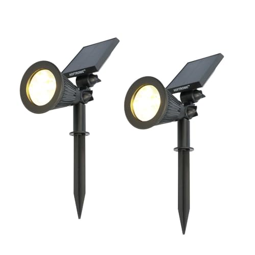 HOFTRONIC - Solar Gartenstrahler Bend IP65 Wasserdicht 3000K Gartenleuchte LED Solarlampen für Außen Solarleuchte 2 Stücke Erdspieß Wegeleuchte mit Wintersolar Solarpanel Warmweiß Garten Solarstrahler von HOFTRONIC
