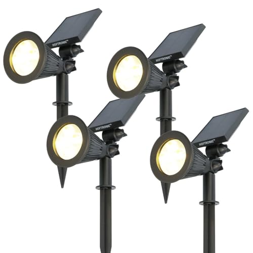 HOFTRONIC - Solar Gartenstrahler Bend IP65 Wasserdicht 3000K Gartenleuchte LED Solarlampen für Außen Solarleuchte 4 Stücke Erdspieß Wegeleuchte mit Wintersolar Solarpanel Warmweiß Garten Solarstrahler von HOFTRONIC