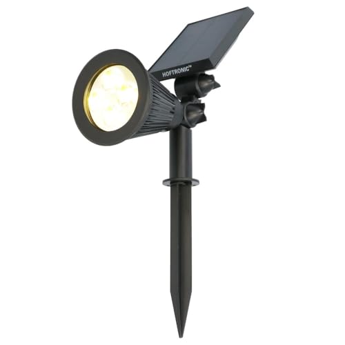 HOFTRONIC - Solar Gartenstrahler Bend IP65 Wasserdicht 3000K Gartenleuchte LED Solarlampen für Außen Solarleuchte Erdspieß Wegeleuchte mit Wintersolar Solarpanel Warmweiß Garten Solarstrahler von HOFTRONIC