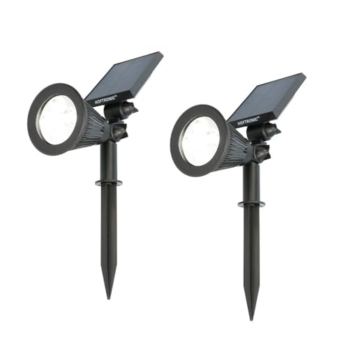 HOFTRONIC - Solar Gartenstrahler Bend IP65 Wasserdicht 6000K Gartenleuchte LED Solarlampen für Außen Solarleuchte 2 Stücke Erdspieß Wegeleuchte mit Wintersolar Solarpanel Kaltweiß Garten Solarstrahler von HOFTRONIC