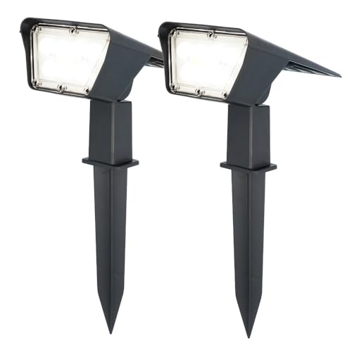 HOFTRONIC - Solar Gartenstrahler Odessa Superhell 300 Lumen IP65 Wasserdicht 6000K LED Solarlampen für Außen Solarleuchte 2 Stücke mit Erdspieß Solar Strahler Wintersolar Solarpanel Warmweiß von HOFTRONIC