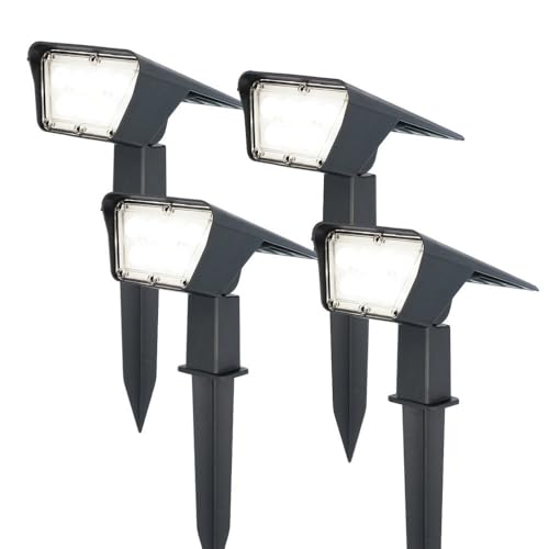 HOFTRONIC - Solar Gartenstrahler Odessa Superhell 300 Lumen IP65 Wasserdicht 6000K LED Solarlampen für Außen Solarleuchte 4 Stücke mit Erdspieß Solar Strahler Wintersolar Solarpanel Warmweiß von HOFTRONIC