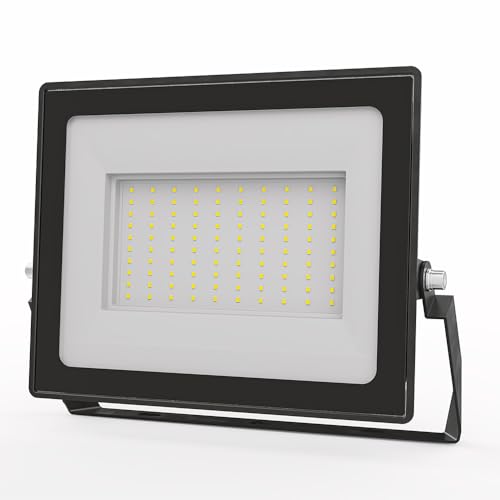 HOFTRONIC Stratos LED Strahler 100W – 8700 Lumen – IP65 wasserdicht – 6500K Kaltweiß – Außenleuchte für Lager, Baustelle, Gewerbe & Hofeinfahrt - Schwarz von HOFTRONIC