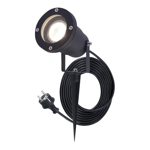 HOFTRONIC Sydney - GU10 LED Strahler mit Erdspieß - 1,5M kabel mit Stecker - 5 Watt 450 lumen - Aluminium Gartenstrahler - IP65 wasserdicht - Neutralweiß Außenlampe für Garten, Terrasse, Wegen von HOFTRONIC