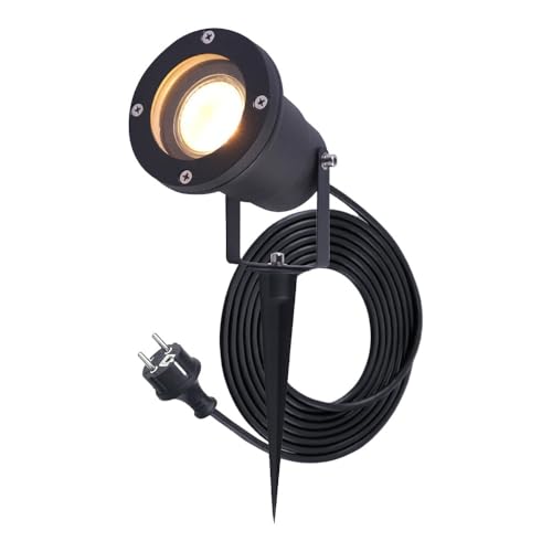 HOFTRONIC Sydney - GU10 LED Strahler mit Erdspieß - 1,5M kabel mit Stecker - 5W 450lm - Aluminium Gartenstrahler - IP65 wasserdicht - Warmweiß Außenlampe für Garten, Terrasse, Wegen von HOFTRONIC