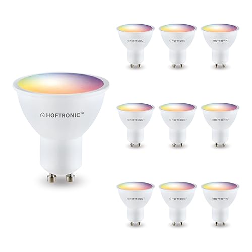 HOFTRONIC - Vorteilspackung 10er Smart Home GU10 LED Strahler - WiFi + Bluetooth - Farbig RGBWW - Steuerbar via Handy und Sprache (Google Home, Amazon Alexa und Siri) von HOFTRONIC