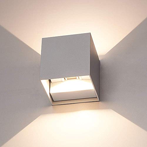 LED Wandleuchte Up & Down Cube - IP65 Wandlampen - Grau - 6 Watt 660 Lumen - Modern - Aluminium - Außenleuchte - verstellbare Lichtkegel 5-100° - 3000K Warmweißes Licht - Für Außen und Innen von HOFTRONIC