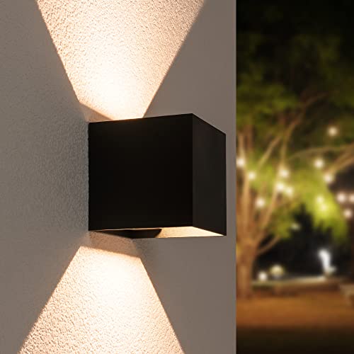 LED Wandleuchte Up & Down Cube - IP65 Wandlampen - Schwarz - 6 Watt 660 Lumen - Modern - Aluminium - Außenleuchte - verstellbare Lichtkegel 5-100° - 3000K Warmweißes Licht - Für Außen und Innen von HOFTRONIC