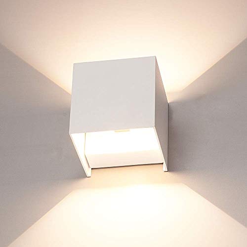 LED Wandleuchte Up & Down Cube - IP65 Wandlampen - Weiß - 6 Watt 660 Lumen - Modern - Aluminium - Außenleuchte - verstellbare Lichtkegel 5-100° - 3000K Warmweißes Licht - Für Außen und Innen von HOFTRONIC
