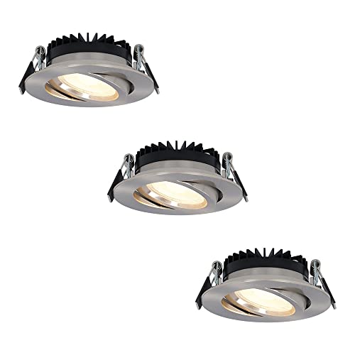 HOFTRONIC - Rome 3er LED Einbaustrahler 230V Ultra Flach Edelstahl (27mm Einbautiefe) Dimmbar Schwenkbar IP44 Wasserdicht 2700K Extra Warmweiß 3x6W 3x430 lumen 40.000 Stunden von HOFTRONIC