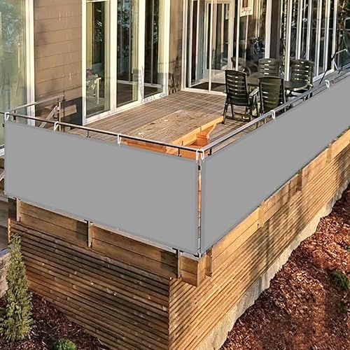 Balkonabdeckung 2.5×4.5M 100% wasserdichtes Polyestergewebe,UV-Schutz, Balkon Sichtschutz Balkonabdeckung Viele Größe und Farben, für Terrasse und Zaun, Light Grey von HOFTVOWZB