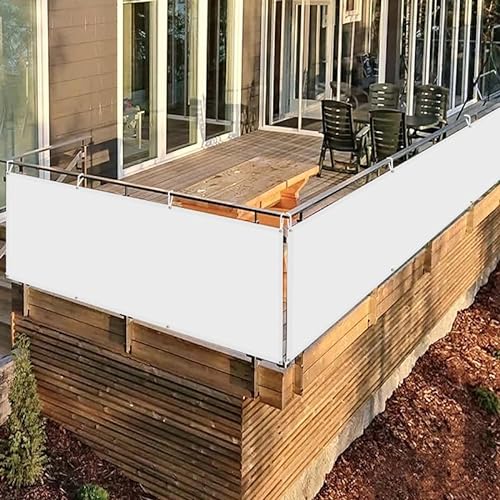Balkonumrandung 3×5M UV-Schutz wetterbeständiges und pflegeleichtes, Balkonverkleidung Blickdicht mit Ösen, Nylon Kabelbinder, für Balkongeländer Terrasse, White von HOFTVOWZB