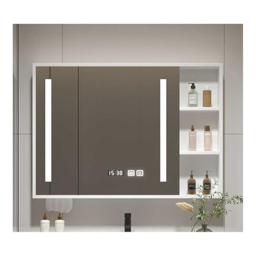 HOFUNTRE Badezimmerschrank Mit Spiegel，Badschrank Hängend，Mutital Spiegelschrank，Große Speicherkapazität, Smart Touch, Antibeschlag-Design, Massivholzplatte(White,108 * 70cm/42.5 * 27.5in) von HOFUNTRE