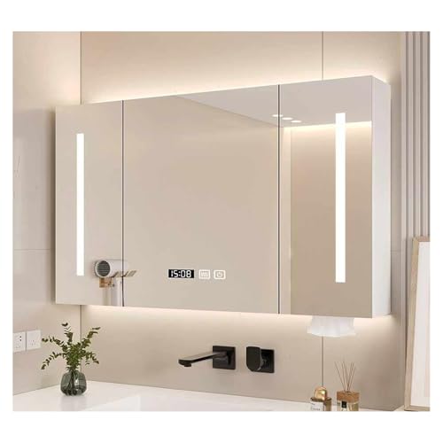 HOFUNTRE Badezimmerschrank Mit Spiegel，Mutital Spiegelschrank，LED Badezimmerspiegel，Geeignet for Badezimmer Zu Hause, Toiletten In Wohnungen, Hotelzimmern Usw(White,100 * 70cm/39.4 * 27.5in) von HOFUNTRE