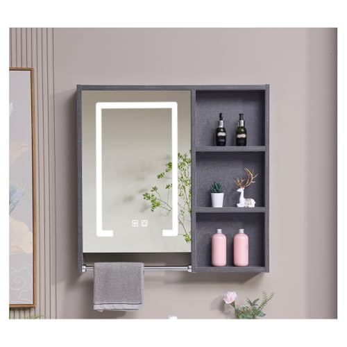 HOFUNTRE Badezimmerschrank Mit Spiegel，Regale Spiegelschränke Fürs Bad Mirror Cabinet，Große Speicherkapazität, Hochauflösender Spiegel, Geeignet for Mehrere Szenarien(Gray,70 * 70cm/27.5 * 27.5in) von HOFUNTRE