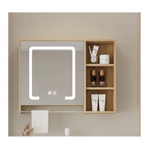 HOFUNTRE Badezimmerschrank Mit Spiegel，Regale Spiegelschränke Fürs Bad Mirror Cabinet，Große Speicherkapazität, Hochauflösender Spiegel, Geeignet for Mehrere Szenarien(Wood color,70*70cm/27.5*27.5in) von HOFUNTRE