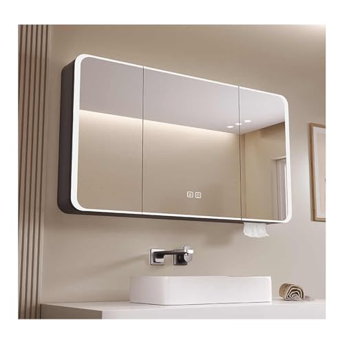 HOFUNTRE Badschrank Hängend，Hängeschrank Spiegelschrank Fürs Bad ，Hochauflösender Spiegel, Antibeschlagfunktion, Aluminiumlegierungsmaterial, Geeignet for Mehrere Szenen(Gray,110*70cm/43.3*27.5in) von HOFUNTRE