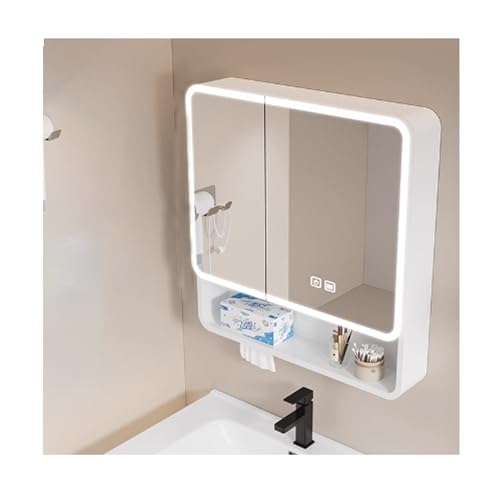 HOFUNTRE Hängeschrank Spiegelschrank Fürs Bad ，Badezimmerschrank Mit Spiegel，Hängeschrank Badspiegel，Abgerundete Ecken, Effiziente Entfeuchtung, Große Speicherkapazität(White,60cm/23.6in) von HOFUNTRE