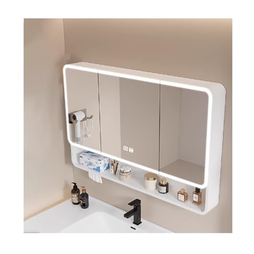 HOFUNTRE Hängeschrank Spiegelschrank Fürs Bad ，Badezimmerschrank Mit Spiegel，Hängeschrank Badspiegel，Abgerundete Ecken, Effiziente Entfeuchtung, Große Speicherkapazität(White,90cm/35.4in) von HOFUNTRE