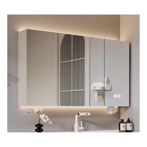 HOFUNTRE Hängeschrank Spiegelschrank Fürs Bad ，Mutital Spiegelschrank，Antibeschlagfunktion, Massivholzplatte, Hochauflösender Spiegel, Große Speicherkapazität(120 * 70cm/47.2 * 27.5in) von HOFUNTRE