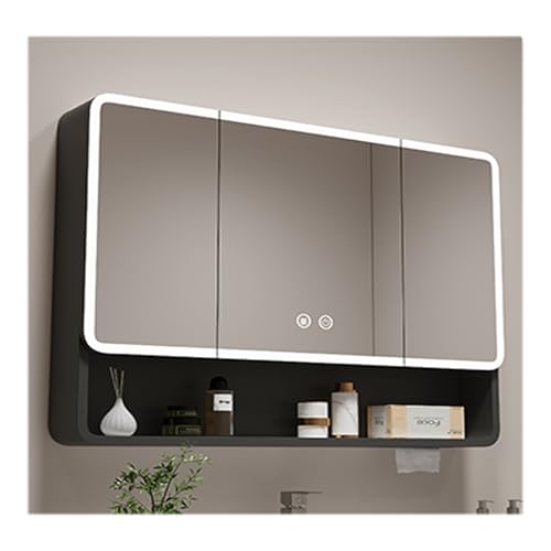 HOFUNTRE Hängeschrank Spiegelschrank Fürs Bad ，Spiegelschrank Mit Beleuchtung，Antibeschlag-Design, Aluminiumlegierungsmaterial, Große Speicherkapazität(Black,108 * 70cm/42.5 * 27.5in) von HOFUNTRE