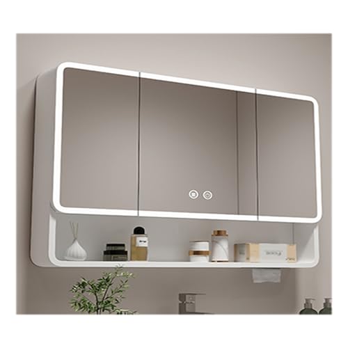 HOFUNTRE Hängeschrank Spiegelschrank Fürs Bad ，Spiegelschrank Mit Beleuchtung，Antibeschlag-Design, Aluminiumlegierungsmaterial, Große Speicherkapazität(White,108 * 70cm/42.5 * 27.5in) von HOFUNTRE