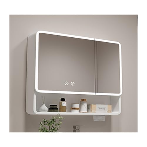 HOFUNTRE Hängeschrank Spiegelschrank Fürs Bad ，Spiegelschrank Mit Beleuchtung，Antibeschlag-Design, Aluminiumlegierungsmaterial, Große Speicherkapazität(White,68 * 70cm/26.7 * 27.5in) von HOFUNTRE