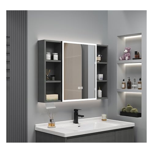 HOFUNTRE Mutital Spiegelschrank，Hängeschrank Spiegelschrank Fürs Bad ，Badspiegel Hängeschrank Mit Türen，Aluminiumlegierungsmaterial, Antibeschlagdesign(Gray,100 * 68cm/39.4 * 26.7in) von HOFUNTRE