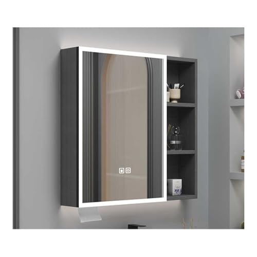 HOFUNTRE Mutital Spiegelschrank，Hängeschrank Spiegelschrank Fürs Bad ，Badspiegel Hängeschrank Mit Türen，Aluminiumlegierungsmaterial, Antibeschlagdesign(Gray,80 * 68cm/34.5 * 26.7in) von HOFUNTRE