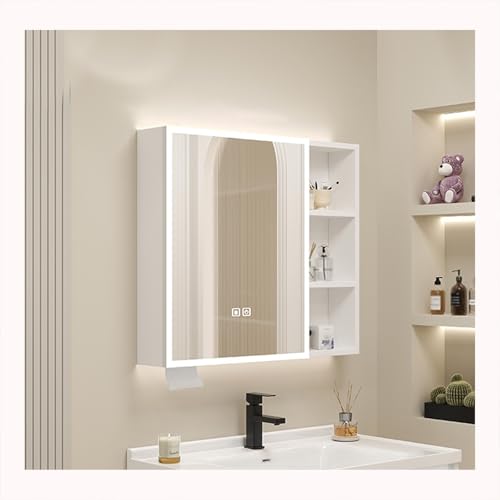 HOFUNTRE Mutital Spiegelschrank，Hängeschrank Spiegelschrank Fürs Bad ，Badspiegel Hängeschrank Mit Türen，Aluminiumlegierungsmaterial, Antibeschlagdesign(White,80 * 68cm/34.5 * 26.7in) von HOFUNTRE
