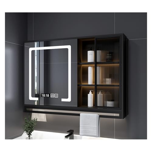 HOFUNTRE Mutital Spiegelschrank，Hängeschrank Spiegelschrank Fürs Bad ，Badspiegel Hängeschrank Mit Türen，Geeignet for Verschiedene Szenarien Wie Zuhause, Hotel(Black,Upgraded Version_100*75CM) von HOFUNTRE