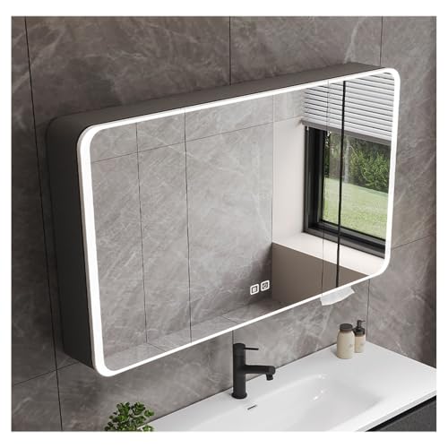 HOFUNTRE Mutital Spiegelschrank，Spiegelschrank Bad Mit Beleuchtung ，Große Speicherkapazität, Smart Touch, Antibeschlag-Design, Geeignet for Mehrere Szenarien(Gray,100cm/39.3in) von HOFUNTRE