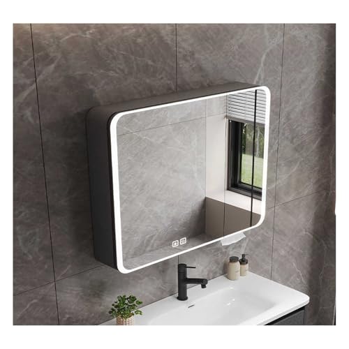 HOFUNTRE Mutital Spiegelschrank，Spiegelschrank Bad Mit Beleuchtung ，Große Speicherkapazität, Smart Touch, Antibeschlag-Design, Geeignet for Mehrere Szenarien(Gray,80cm/31.5in) von HOFUNTRE